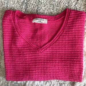 Zenana Size L/XL Hot Pink Boxy Fit V-Neck Knit Shirt